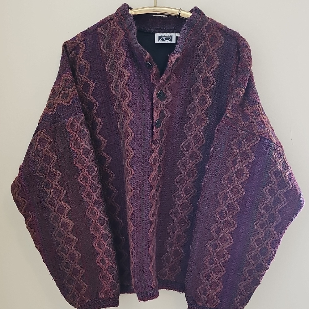 ALLEN WAH Vintage 1980 Sweater. Henley Style. Abstract Print In‎ Purple/blues XL